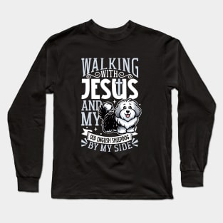 Jesus and dog - Old English Sheepdog Long Sleeve T-Shirt